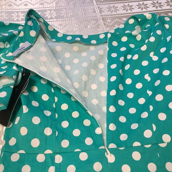 Sisjuly Dress Women’s Size Large Ruffle Sleeves Polka Dot Turquoise White - Picture 5 of 14